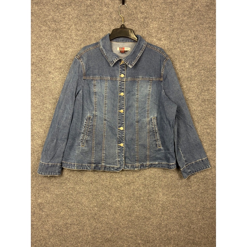 Live a Little Womens Size 2X Button Medium Wash Denim Blue Jean Jacket EUC